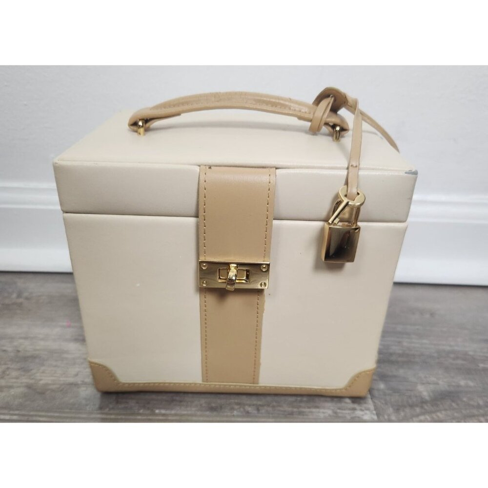 Wolf Designs Medium Square 2 Drawers & Travel Jewelry Box Beige White